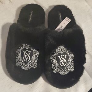 Victoria's Secret Black Plush Slippers